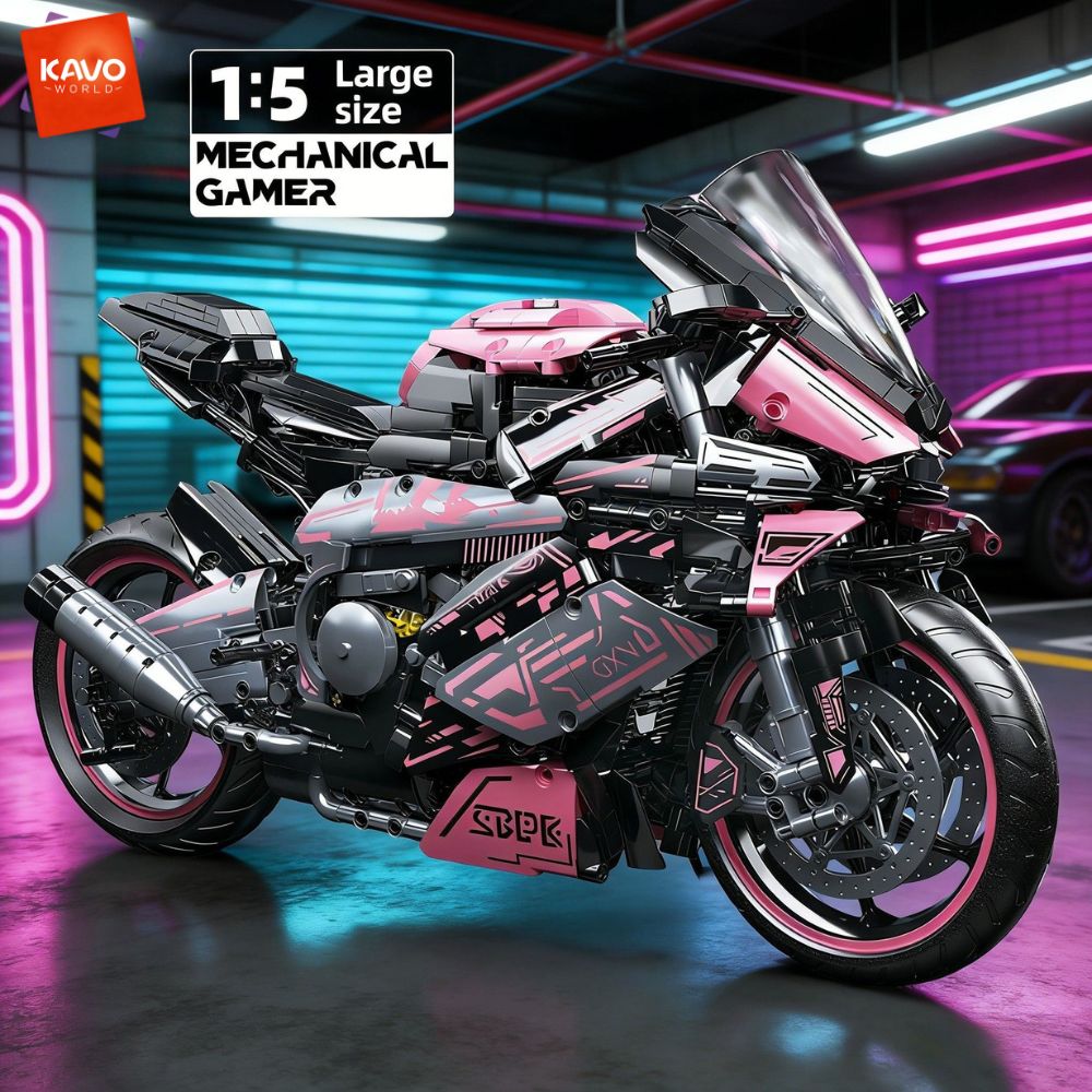 Model Kit In Era - KAVOWORLD 2096-teiliges Rosa Motorrad-Baukasten-Set 1:5 Super
